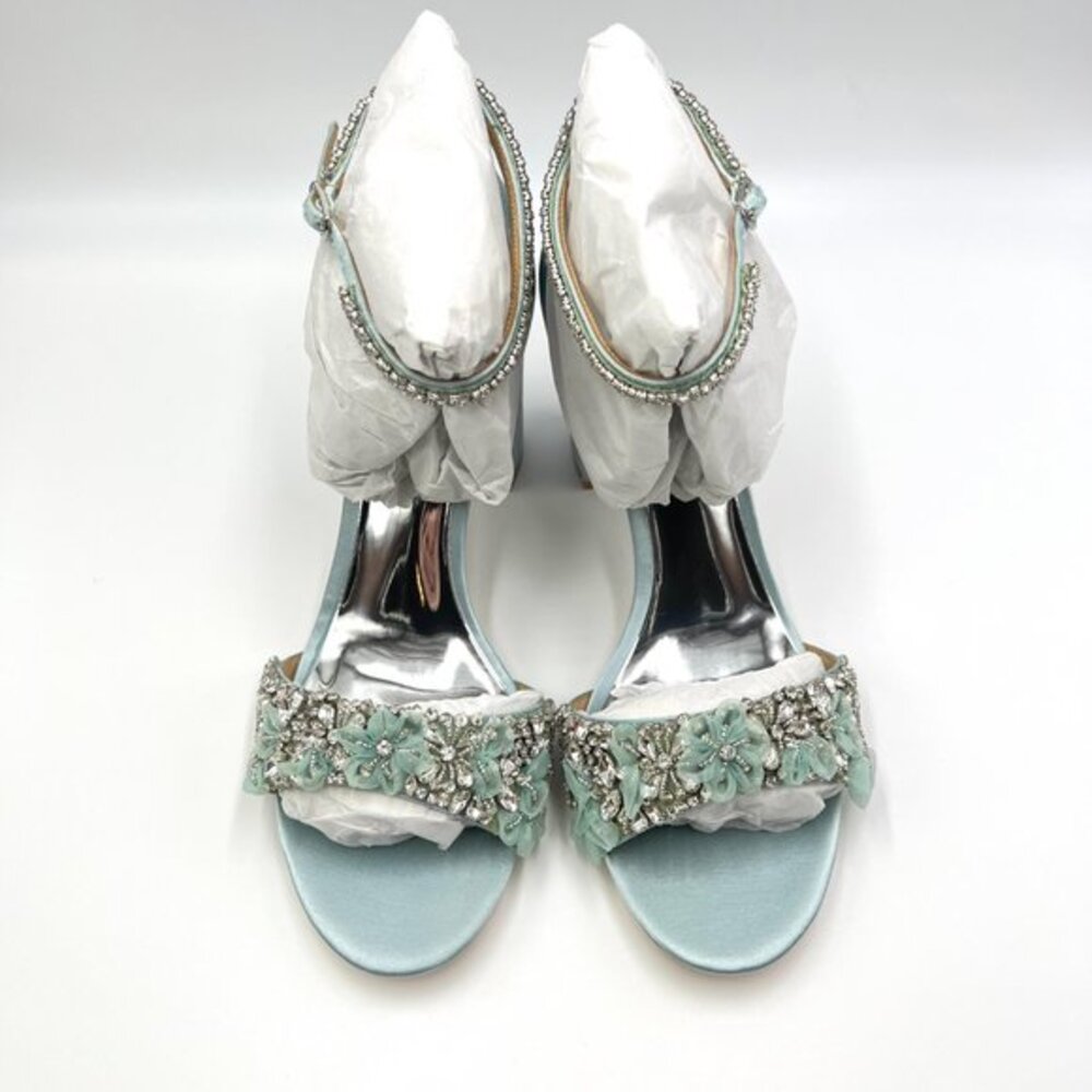 Badgley Mischka Size 9 Light Mist Blue‎ Satin Jeweled Dress Sandals Heels Shoes - Picture 2 of 14